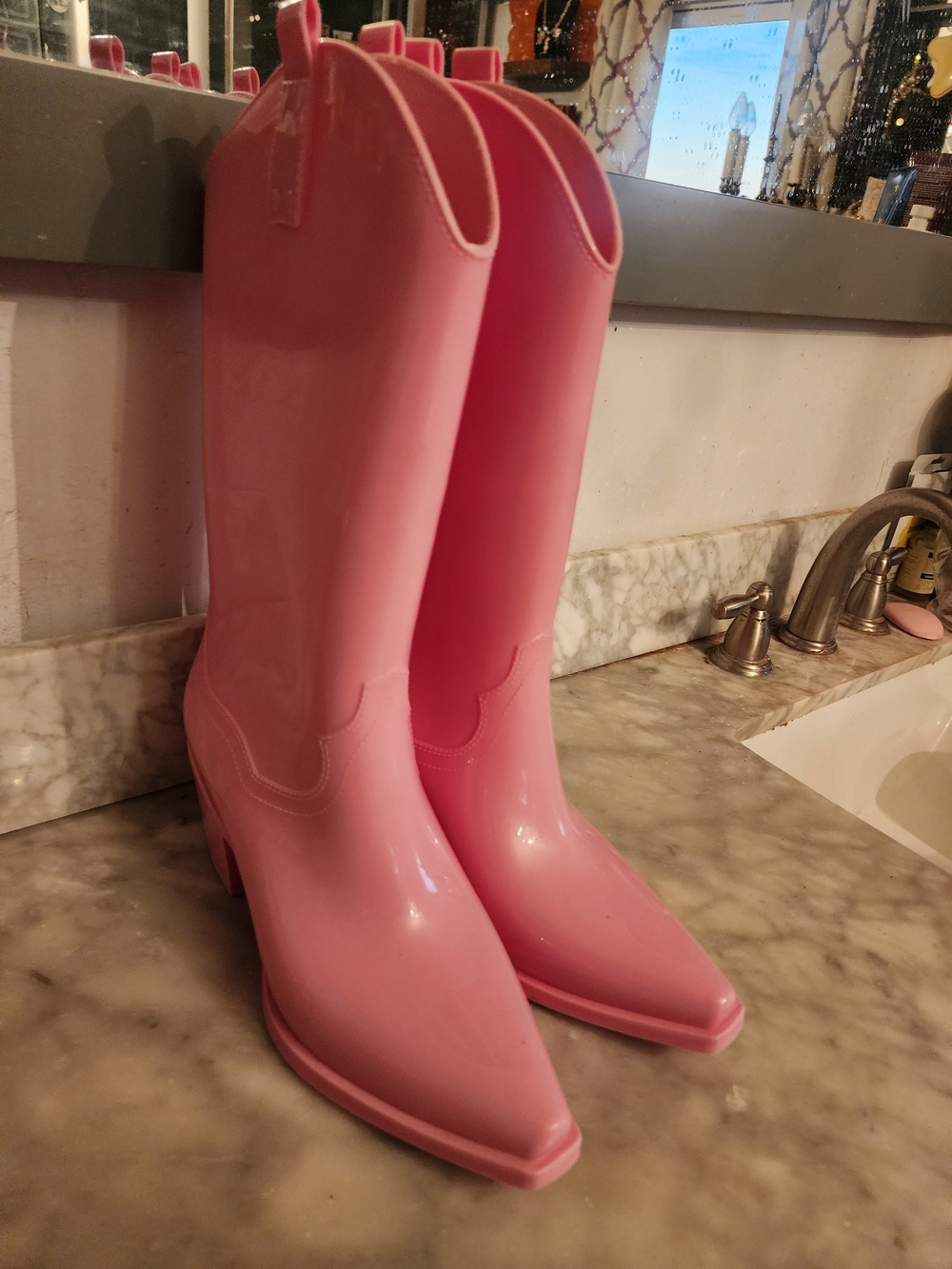 Women's Barbie Pink Rain Cowboy Boots